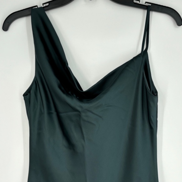 Social Bridesmaid Womens XS Asymmetrical One-Shoulder Cowl Maxi Slip Dress Green - Picture 3 of 11